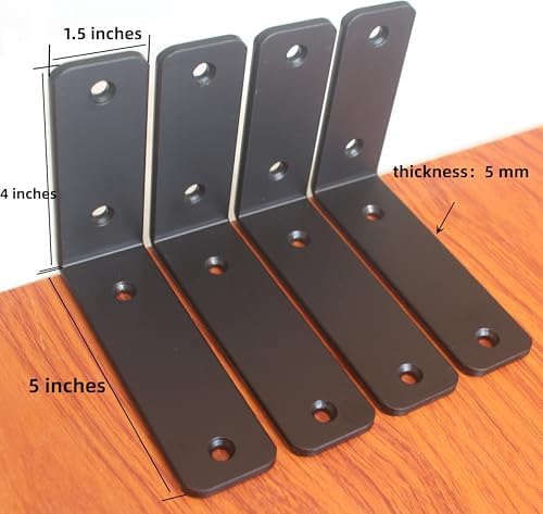 2 Pack - L 5" x H 4" x W1.5, 5mm Thick Black L Shelf Bracket, Iron Shelf - Image 2