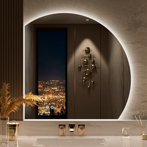 Keonjinn 30" x 30" Half Moon Backlit Mirror, Safe Tempered Glass by Keonjinn
