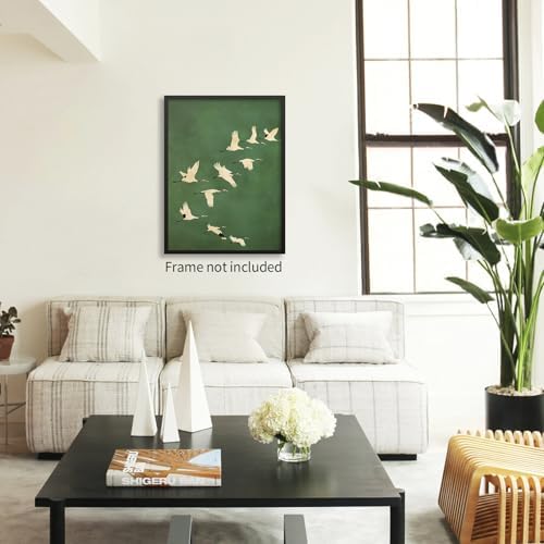 Emerald Green Gold Cranes Wall Art Japanese Bird Poster Vintage Minimalist - Image 3