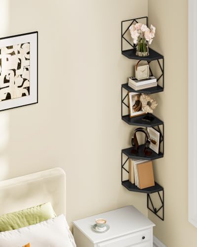 CHOEZON 5-Tier Corner Shelf, Floating Shelf, Wall-Mounted Storage Shelf - Image 6