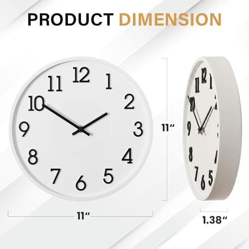 Clockswise 11" Modern Minimalist Round Wall Clock Black Arabic Numerals White - Image 3