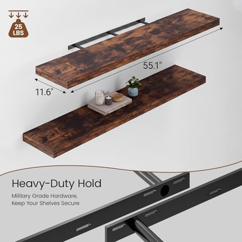 Heimlove 12 Inch Deep Floating Shelves, 55 x 12 inch Extra Long Floating Shelves - Image 3