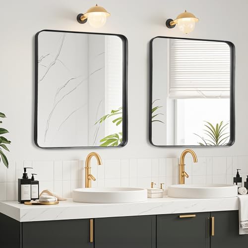 Black Bathroom Vanity Mirror Over Sink 28x28, Wall Mounted Square Mirror - Image 3