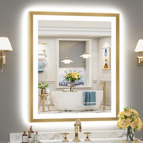 30x36 Gold Beveled LED Lighted Bathroom Mirror, Backlit & Front Lit by Awandee