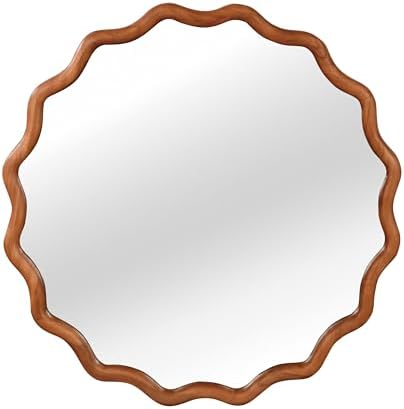 GDFStudio 36 Inch Wavy Round Solid Wood Frame Mirror, Bohemian Decorative Wall - Image 3
