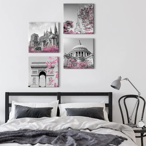 BL BORLINART Paris Wall Art Pink Room Decor Black and White Eiffel Tower - Image 2