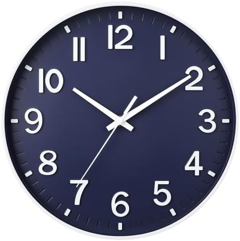 HZDHCLH 14 Inch Wall Clock Battery Operated Silent Non Ticking Navy Modern by HZDHCLH