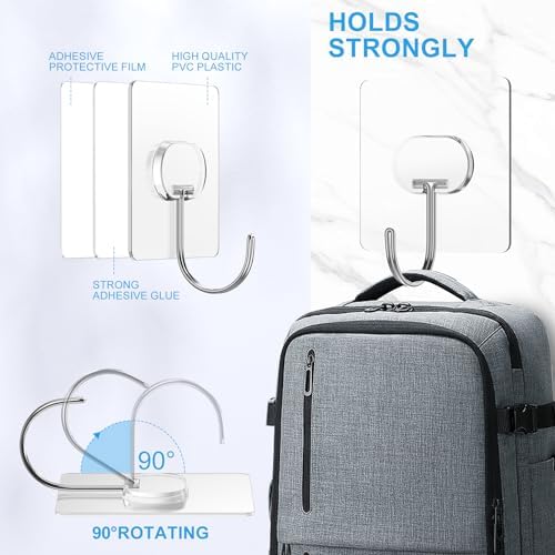 JINSHUNFA Adhesive Wall Hooks 13LB Heavy Duty No Drill Large Transparent - Image 5