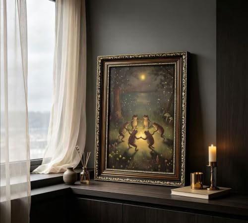 Vintage Gold Framed Frog Wall Art, Frogs Dancing in Moonlight Canvas Print - Image 7