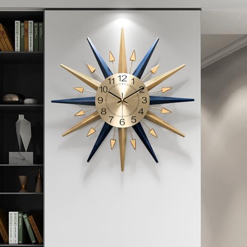 Starburst Large Wall Clock, Mid Century Decorative Wall Clock Modern Silent by HEBOIXHOMEDECOR