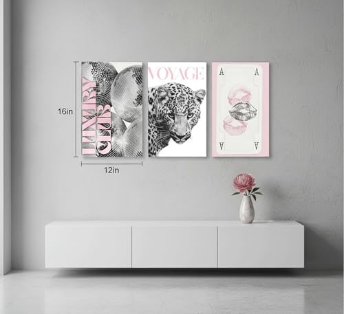 YZLYAD Y2K Pink Canvas Wall Art, Trendy Leopard Wall Decor12x16in - Image 3