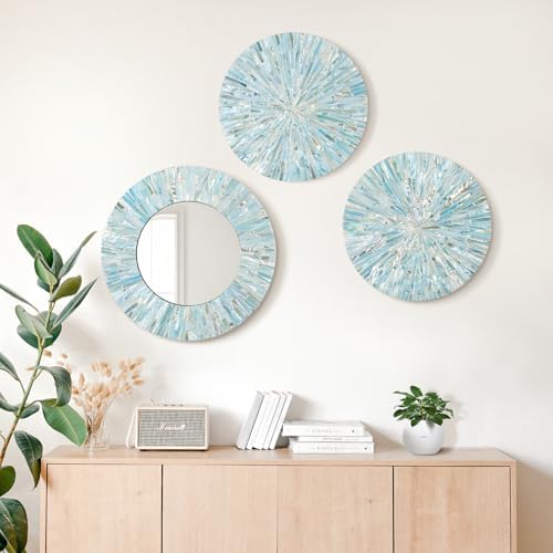 3PCS Natural Mother of Pearl Beach Mirror Wall Art Room Decor by TEIPAI