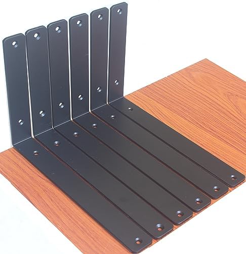 6 Pack - L 12" x H 8" x W1.5, 5mm Thick Black L Shelf Bracket, Iron Shelf by MHMYDZ