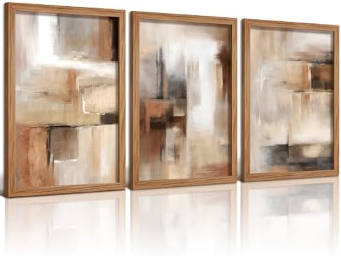 LYYGLYY 3Pcs Wood Framed Abstract Brown Canvas Wall Art 12x16 Inches by Unknown