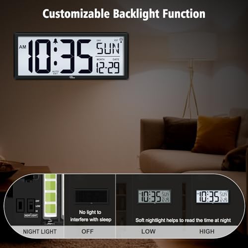 WallarGe 14.5'' Atomic Digital Wall Clock Battery Operated - Image 3