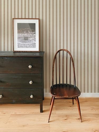 RollsRolla Neutral Beige Stripe Peel and Stick Fabric Canvas Wallpaper - Image 6