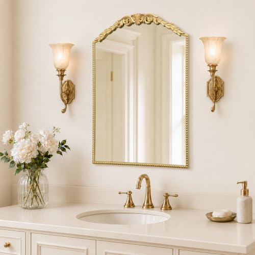 Besdomus Arched Bathroom Mirror: 24"x36" Vintage Rose Gold Wall Mirror by Besdomus