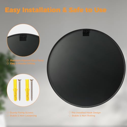 36 Inch Black Round Bathroom Wall Mirror, Round Mirrors - Image 5