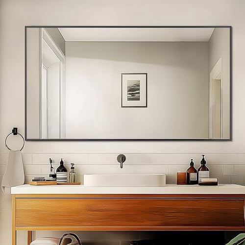 Antok 55x30 Black Metal Framed Bathroom Mirror, Wall Mirror - Image 3