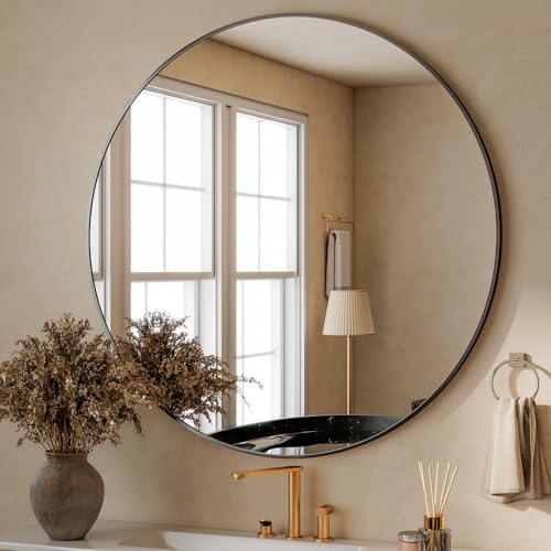 HARRITPURE 48 Inch Round Mirror Black Circle Bathroom Mirror - Image 2