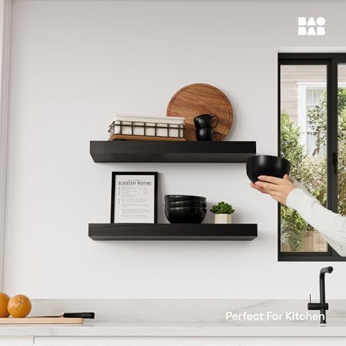Solid Wood Floating Shelves for Wall 20 Inch Black, Wooden Bathroom Shelf - Image 2