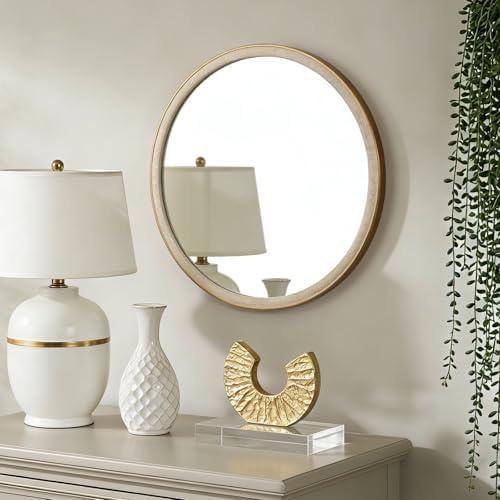 WallBeyond Round Mirror 24 Inch, Linen-Texture Circle Wall Mirror - Image 2