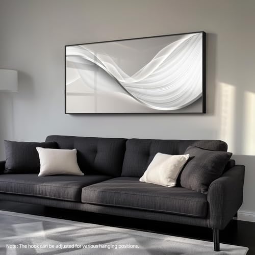 Large Framed Silver White Abstract Wall Art - Image 2