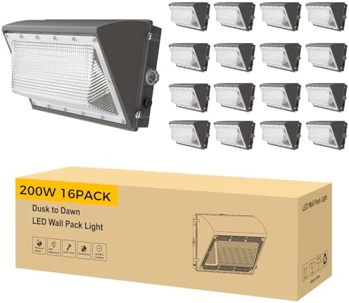 AIKVSXER 200W LED Wall Pack Light, 32000LM 6000K Dusk to Dawn Lights 16Pack by AIKVSXER
