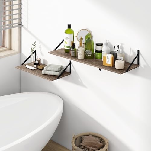 Heimlove 36W x 12D Deep Floating Shelves Set of 2 Grey - Image 7