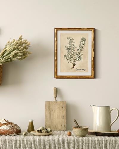 InSimSea Gold Bamboo Framed Wall Art, Retro Herbs Rosemary Prints - Image 6