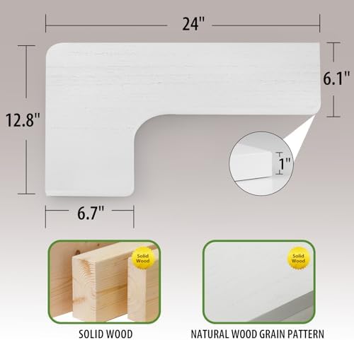 SAUMONIERES Corner Floating Shelves 24 Inch Wall Mount Shelf Solid Wood - Image 3