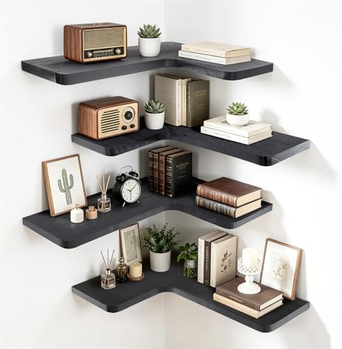Solid Wood Corner Floating Shelves by ABSWHLM