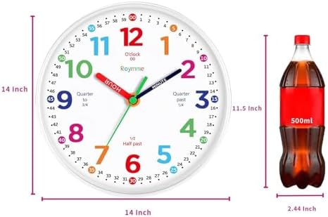 Roymnie 14" Wall Clock for Kids Learning Silent Battery Operated Teaching - Image 2