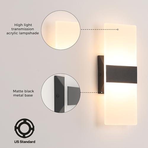 Joosenhouse Modern Black LED Wall Sconce Set of 2, Hardwired Wall Light - Image 5