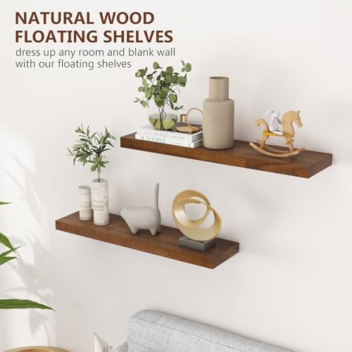 fuqing 30 Inch Floating Shelves 6.7'' Deep Dark Wood Wall Shelves Set of 2 - Image 6