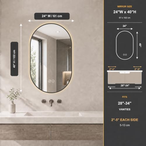 LAIYA 40X24 Inch Oval LED Bathroom Mirror - Image 2