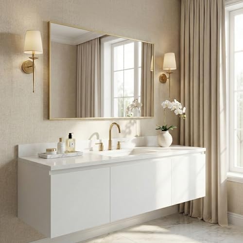 48"x30" Satin Gold Large Framed Bathroom Vanity Wall Mirror - Image 2
