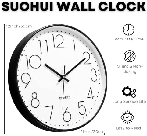 12 Inch Silent Wall Clocks Battery Operated Non-Ticking Round Clock Modern - Image 2