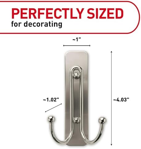 Command Large Brushed Nickel Double Hooks, 2 Hooks and 2 Strips, Damage Free - Image 2