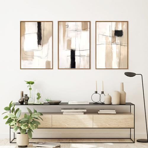 FWIEXA Modern Abstract Canvas Wall Art Set of 3, Framed Neutral Wall Decor - Image 5