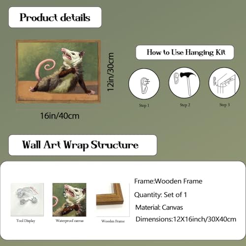 Funny Opossum Wall Art, Whimsical Possum Wall Decor Painting Cute Animal Poster - Image 4