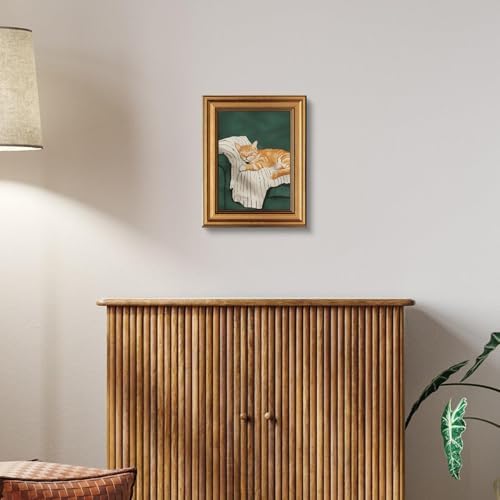 KBKBART Gold Framed Cat Wall Art, Cute Cat Sleeping on Couch Wall Decor - Image 2