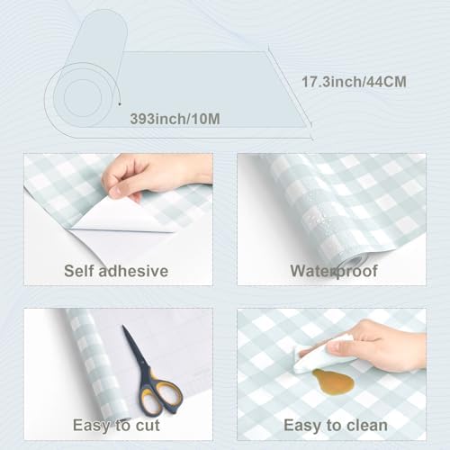 Cohoo Home Plaid Peel and Stick Wallpaper Gingham Checkered 17.3''×393'' - Image 4