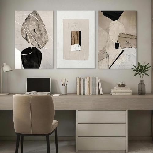 EJPFOGV Triptych Neutral Abstract Wrapped Canvas Wall Art 24x36 inches x3 - Image 4