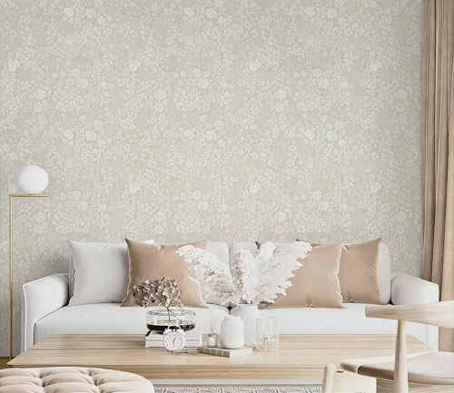 Guvana Beige and Cream White Peel and Stick Wallpaper Floral Wallpaper Slef - Image 4