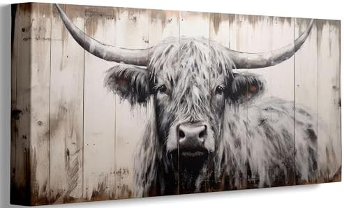 Large Highland Cow Canvas Wall Art, 24x48 Inch - Image 3