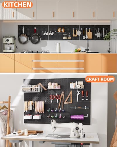 INCLY 6 Pack 12"x12" Heavy Duty Black Metal Pegboard Panels - Image 6