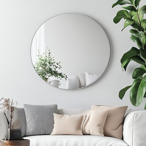 Oruii Small Round Mirror, 18 inch Silver Circle Mirror - Image 4