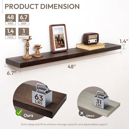 Marsmiles 48in Solid Wood Floating Shelves - Image 3
