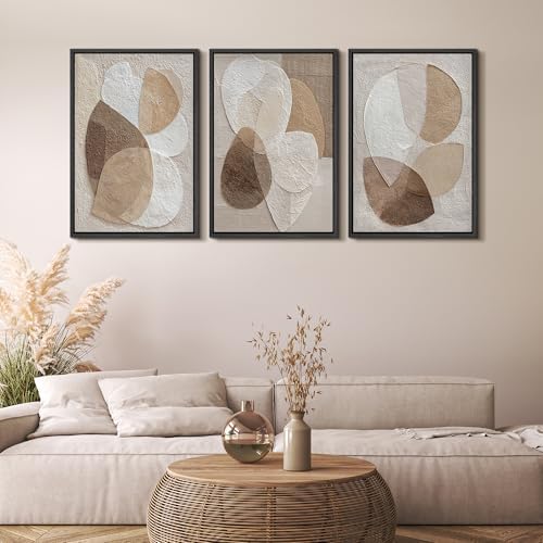 MUDECOR Framed Canvas Print Wall Art Abstract Beige Brown Layered Shapes - Image 5